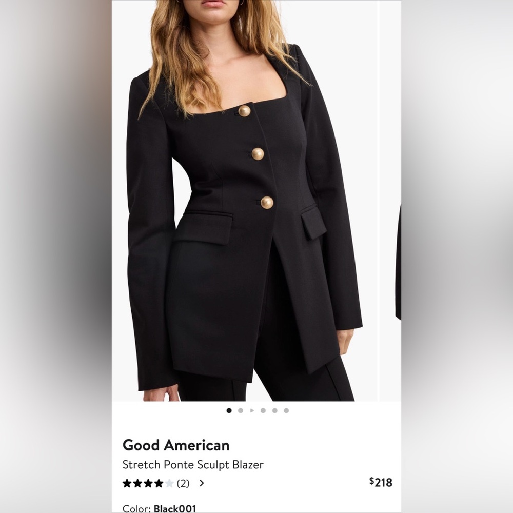 Good American Black Tailored Blazer with Gold Buttons